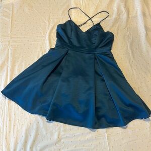 Elegant Teal Spaghetti Strap Dress